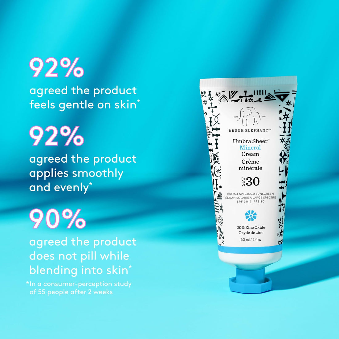 Drunk Elephant Umbra Sheer Mineral Cream (SPF 30) - 60 ml/2 fl oz - Mineral Sunscreen - Clean Clinical Skincare - Cruelty-Free - Dermatologist-Tested - Free of Essential Oils, Silicones, and Fragrance