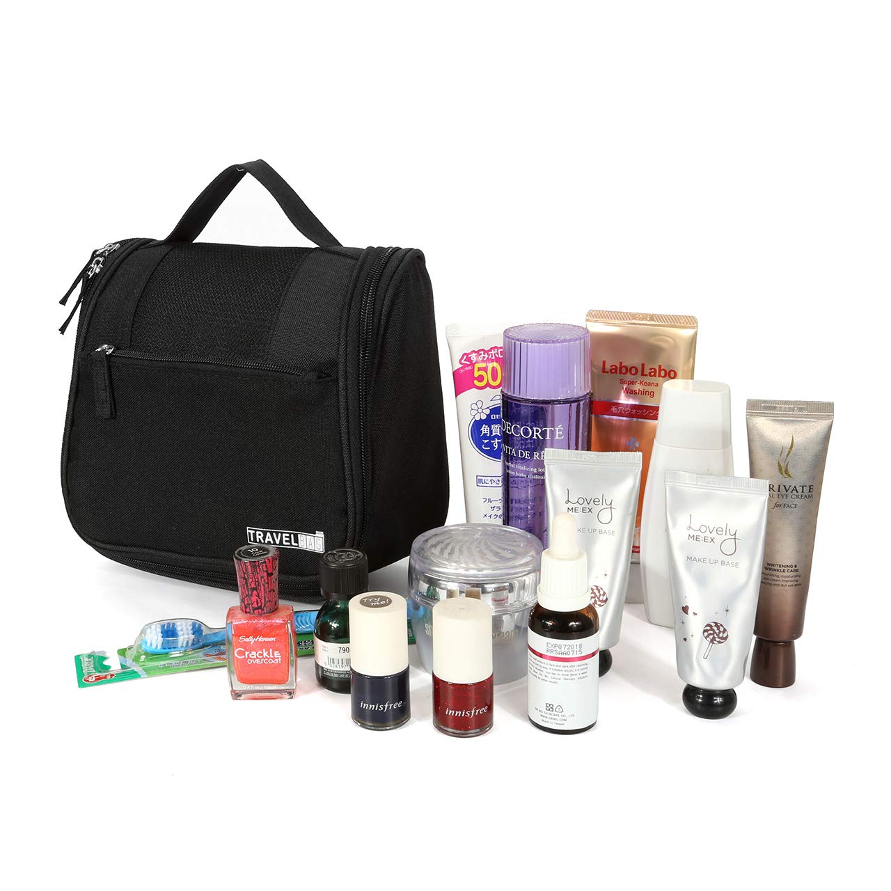 Women's Travel Toiletry Bag, CozyCabin Portable Cosmetic Toiletry Organizer, Waterproof Hanging Makeup and Trip Accessories Bag - for Business Trip, Gym, Airplane, Camping (Black)