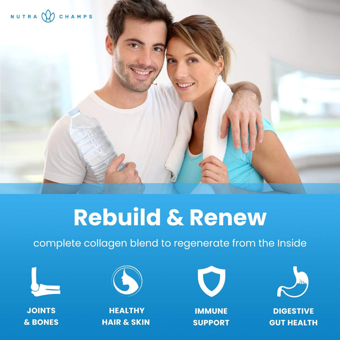 NutraChamps Multi Collagen Pills, Types I,II,III,V,X, Double Hydrolyzed Collagen Peptides Powder Capsules, Protein Supplement for Women & Men, 180 Capsules (Pack of 2)