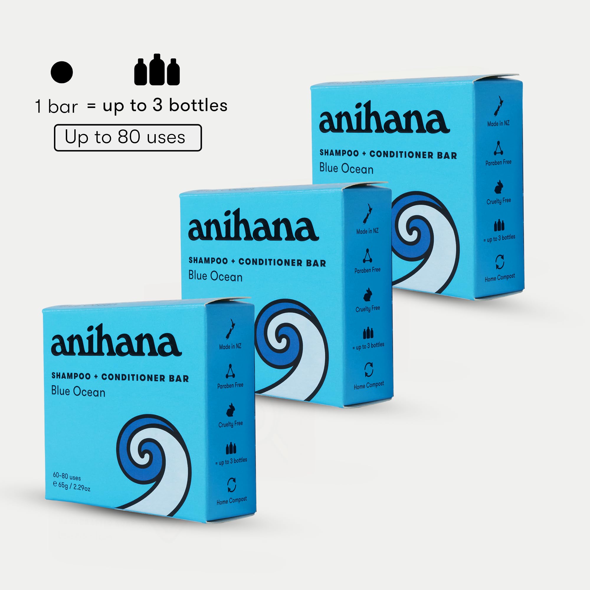 ANIHANA Shampoo and Conditioner Bar for Regular Normal Hair, Clean, Purifying, Natural, Healthy Look and Shine, Paraben Free, Blue Ocean, 2.29 oz