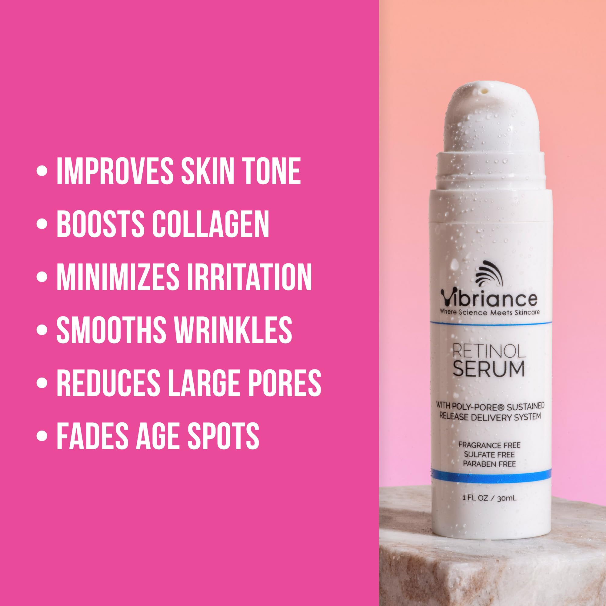 Vibriance Retinol Serum for Face - Reduces Appearance of Deep Wrinkles and Large Pores, Enhances Tone, Improves Complexion - Sensitive, Mature Skin Night Cream - 1 fl oz