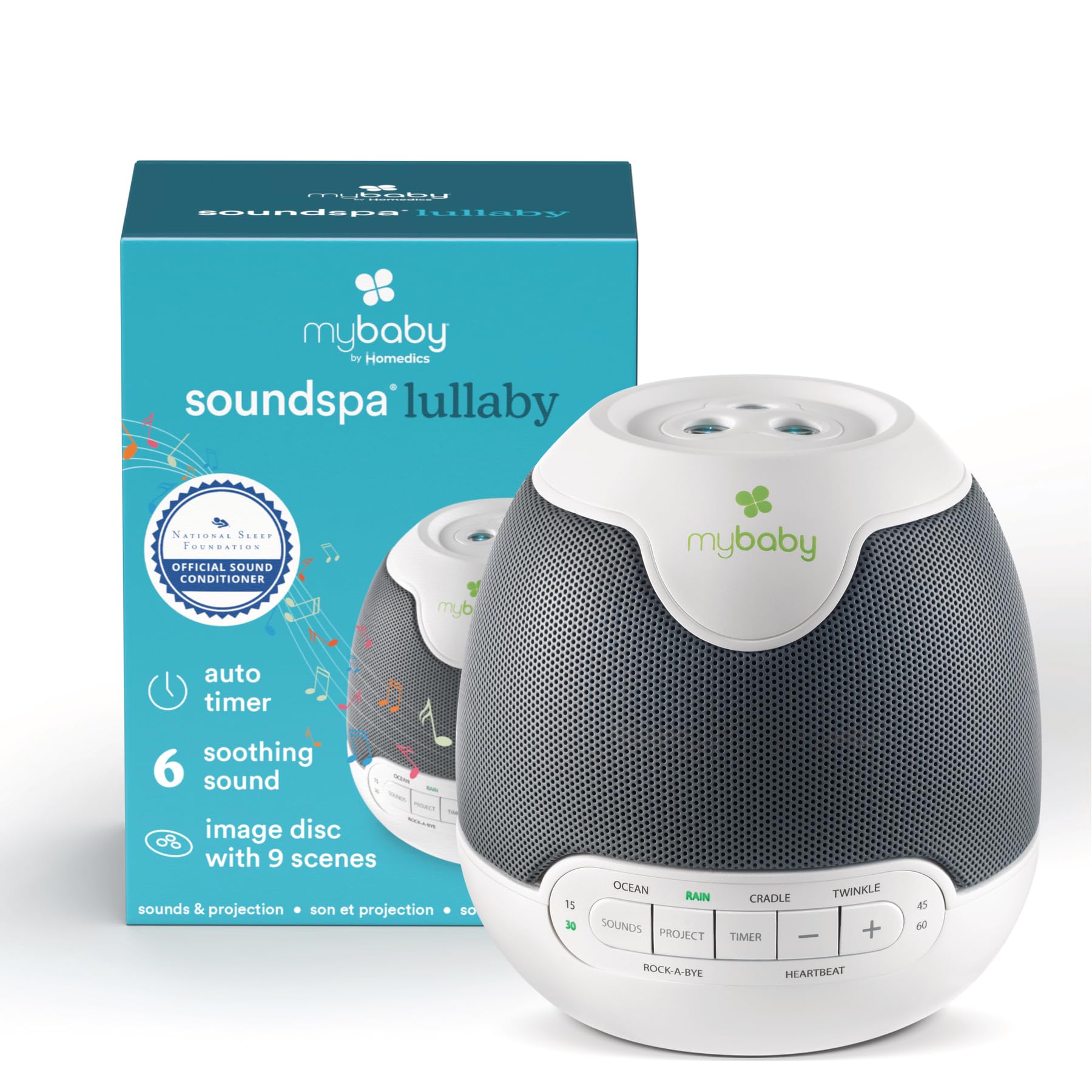 MyBaby Lullaby Sound Machine & Projector – Baby Sleep Machine Plays 6 Sounds & Lullabies, Projects Soothing Images - Auto-Off Timer, Adjustable Volume, Great for Baby Registry and Baby Shower Gifts