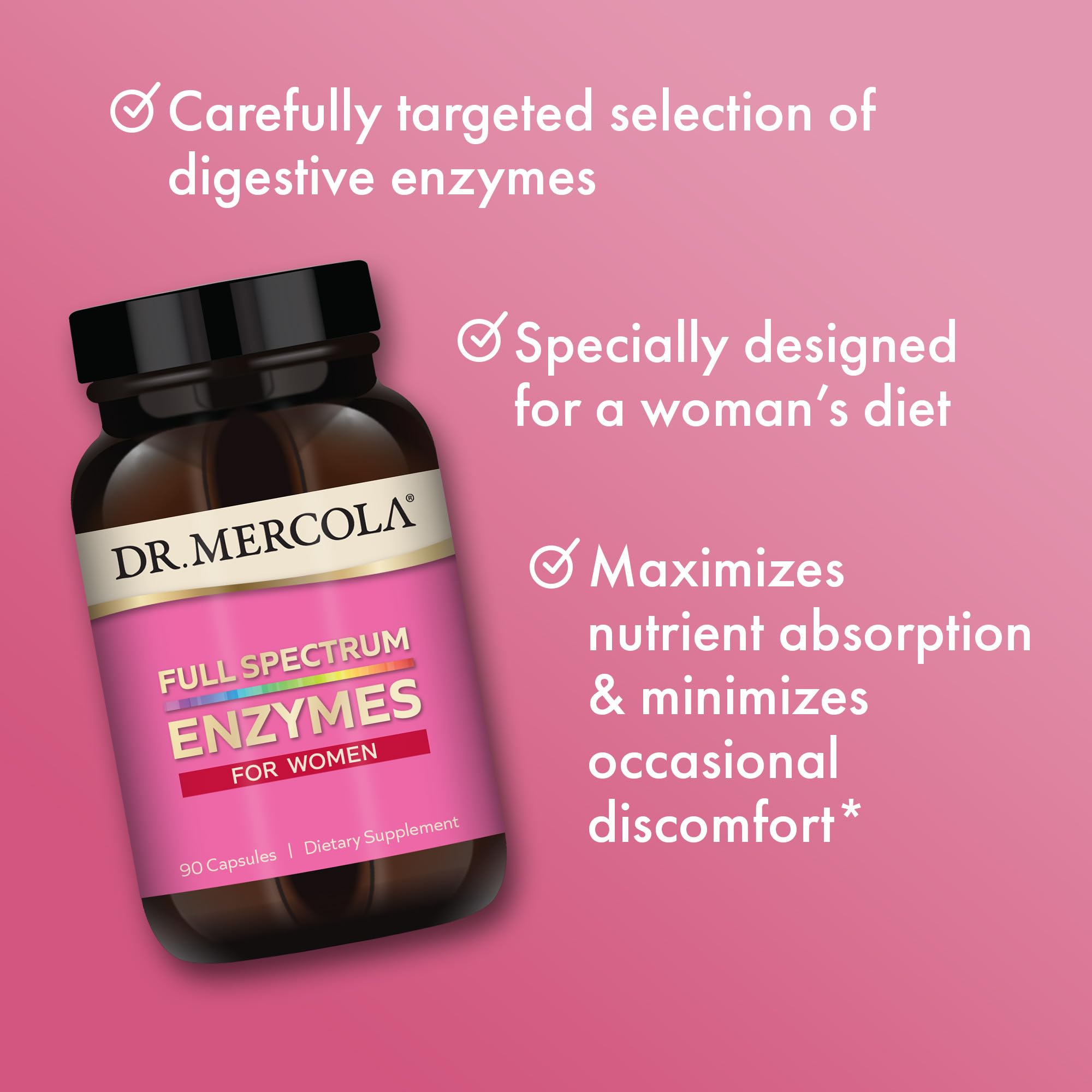 Dr. Mercola Full Spectrum Enzymes for Women, 30 Servings (90 Capsules), Dietary Supplement, Supports Immune and Digestive Health, Non-GMO