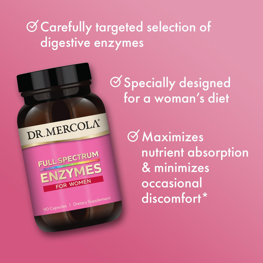 Dr. Mercola Full Spectrum Enzymes for Women, 30 Servings (90 Capsules), Dietary Supplement, Supports Immune and Digestive Health, Non-GMO