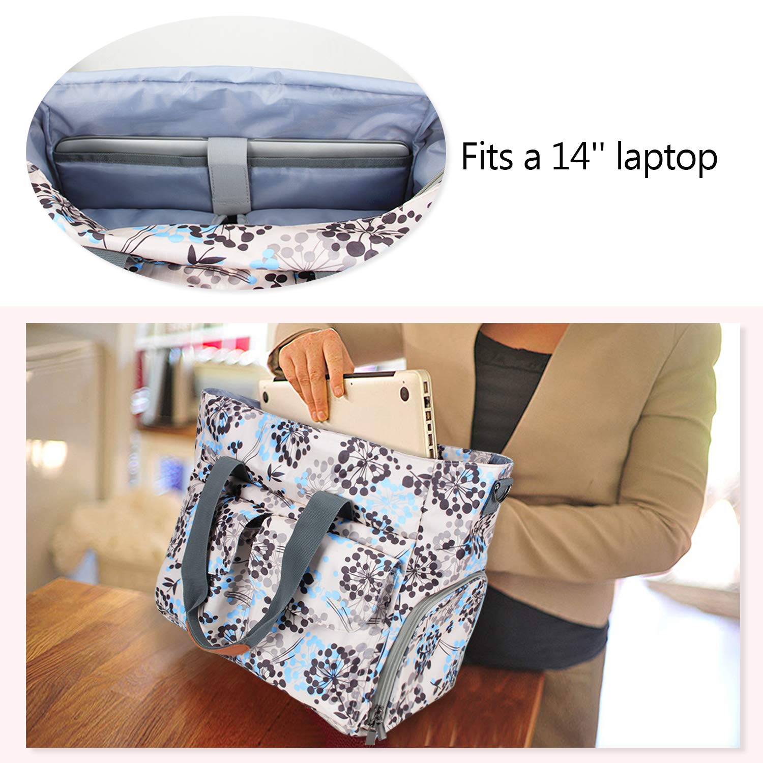 Teamoy Breast Pump Bag Compatible for Spectra S1,S2, Medela and Cooler Bag, Breast Pump Storage Tote with Laptop Sleeve (Up to 14'') for Working Moms, Large Capacity and Multi-Function, Dandelion