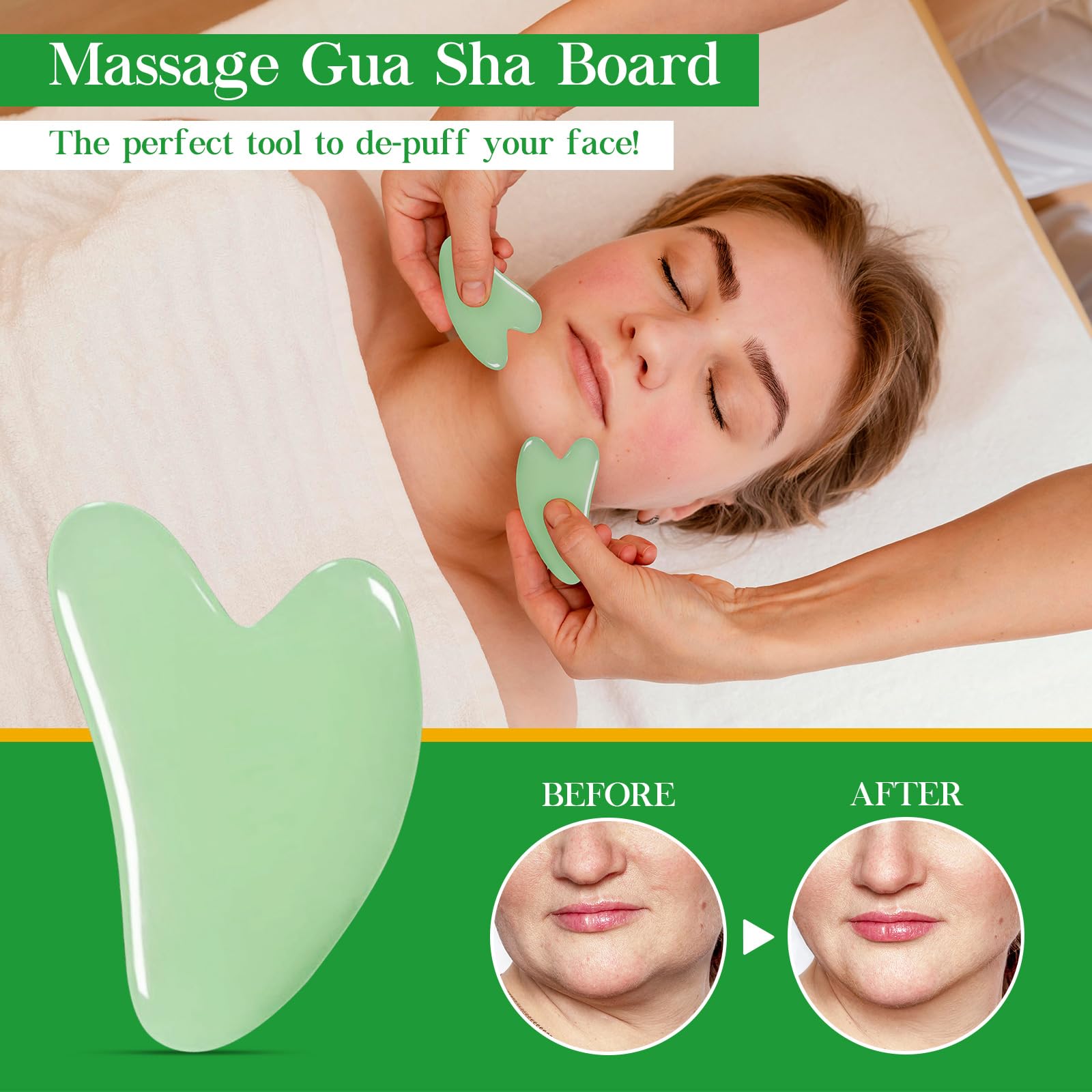 Organic Jamaican Black Castor Oil for Body with Natural Jade Stone Green Guasha Tool, 2.02 fl oz 100% Pure Cold Pressed Unrefined Massage Oil + Gua Sha Scraping Massage Tool,Skin-Care Gift