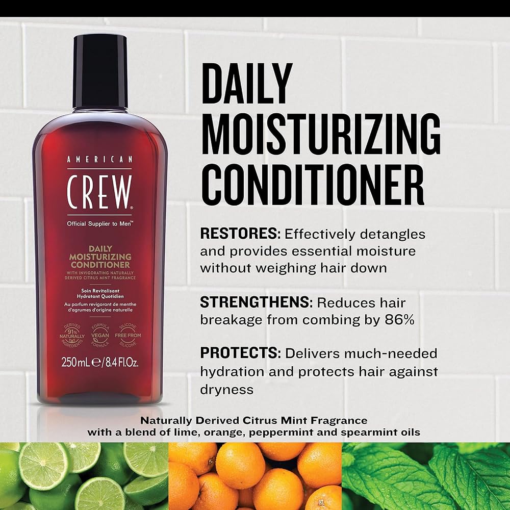 American Crew Conditioner for Men, Daily Moisturizer, Naturally Derived, Vegan Formula, Citrus Mint Fragrance, 33.8 Fl Oz