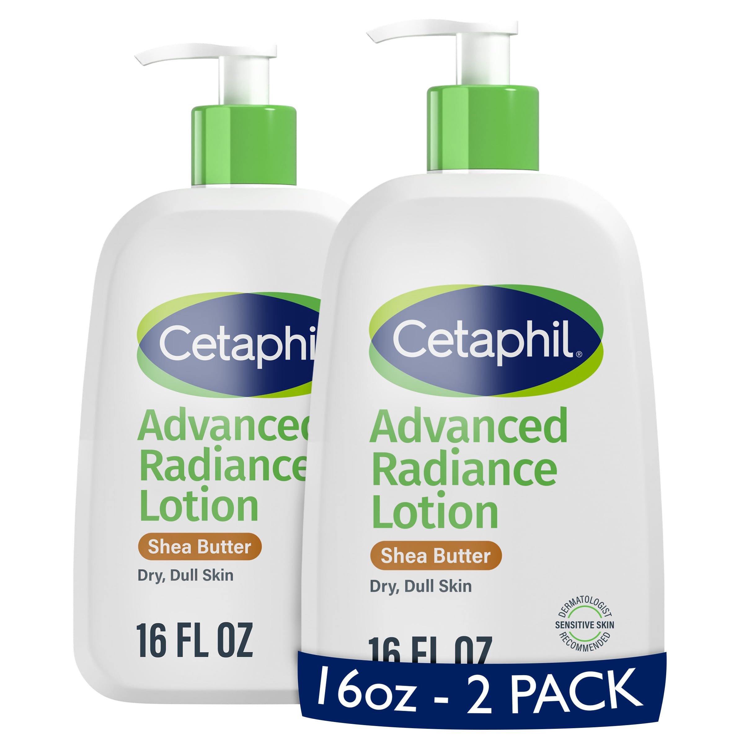 Cetaphil Body Lotion, Advanced Radiance Lotion with Shea Butter for Dry, Sensitive Skin, 16 oz, Pack of 2, Fragrance Free, Hypoallergenic, Non-Comedogenic