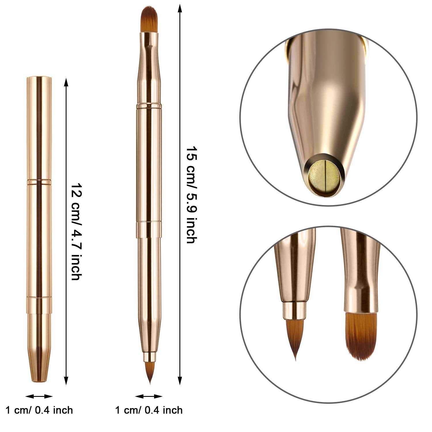 Dual End Lip Brush Concealer Brushes 3 Pieces Retractable Lipstick Eyeshadow Foundation Makeup Brush Tool Applicators Setï¼Ë†Gold, Black, Purpleï¼â€°