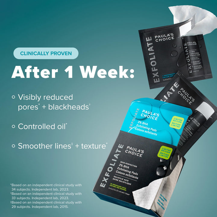 Paula's Choice SKIN PERFECTING 2% BHA Liquid Exfoliant, Salicylic Acid Exfoliant Toner Pads, Facial Exfoliator for Enlarged Pores, Wrinkles & Fine Lines and Suitable for Blackhead-Prone Skin, 10 ct