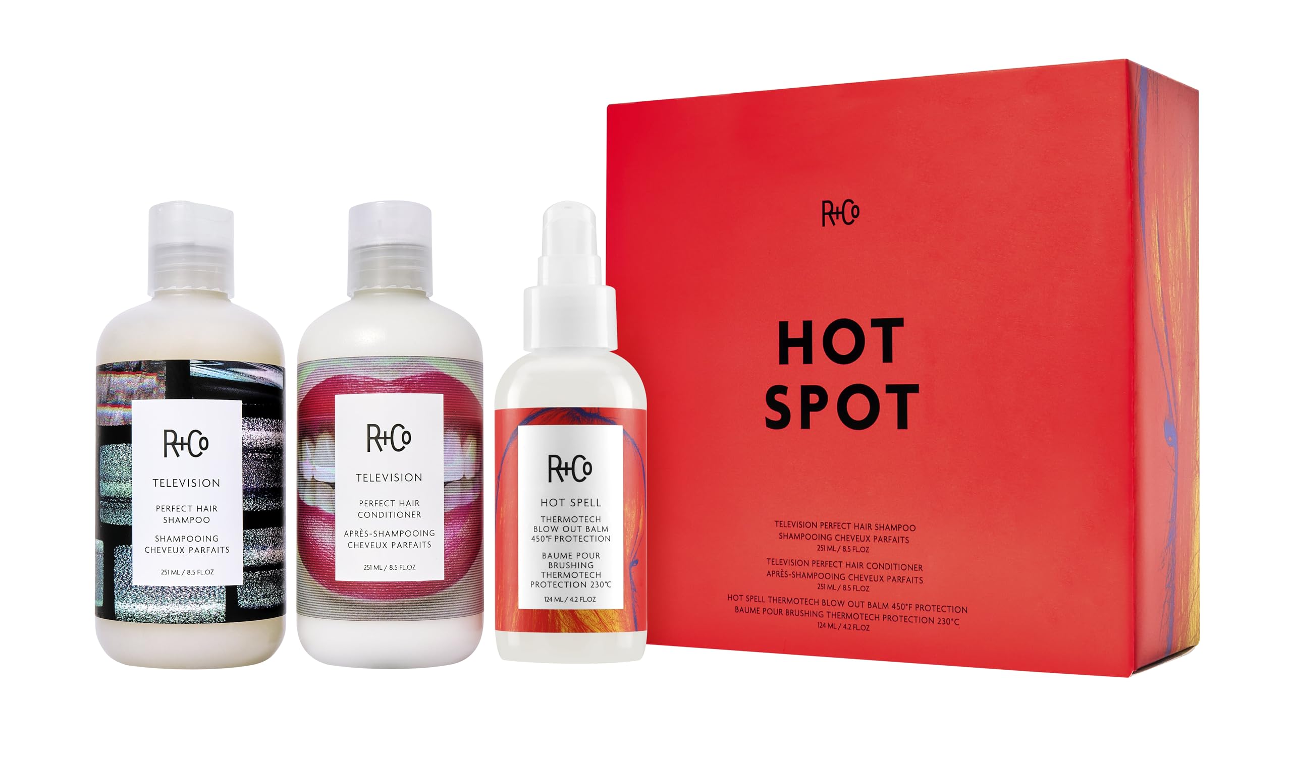 R+Co Hot Spot Care Kit | TELEVISION Perfect Hair Shampoo | Hot Spell Thermo Tech Blow Out Balm