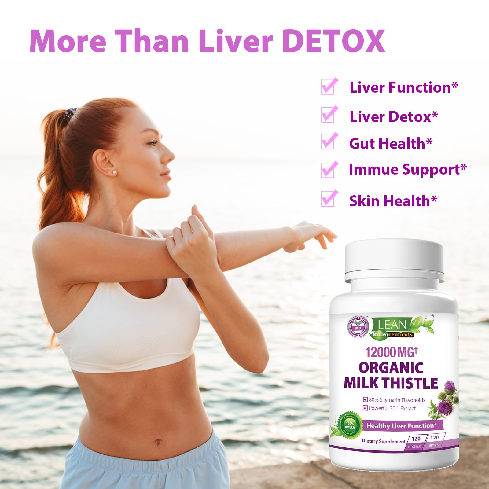 Liver Renew Cleanse Detox & Repair Organic Milk Thistle 120 Day 12000 Mg 30X Seed Extract with Silymarin MD Pure Kidney Lung Health Support Fast Active Formula Pills Herbal Supplement, 120 Capsules