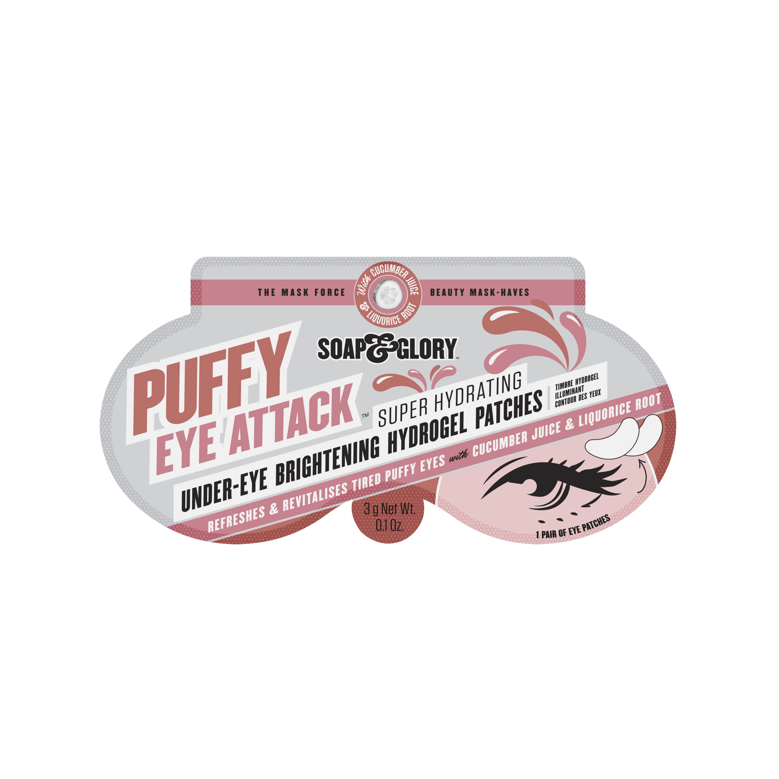 Soap & Glory Puffy Eye Attack Brightening Under Eye Mask - Eye Gel Pads to Reduce Appearance of Dark Circles & Eye Bags - Hydrating Puffy Eyes Treatment (1 count)