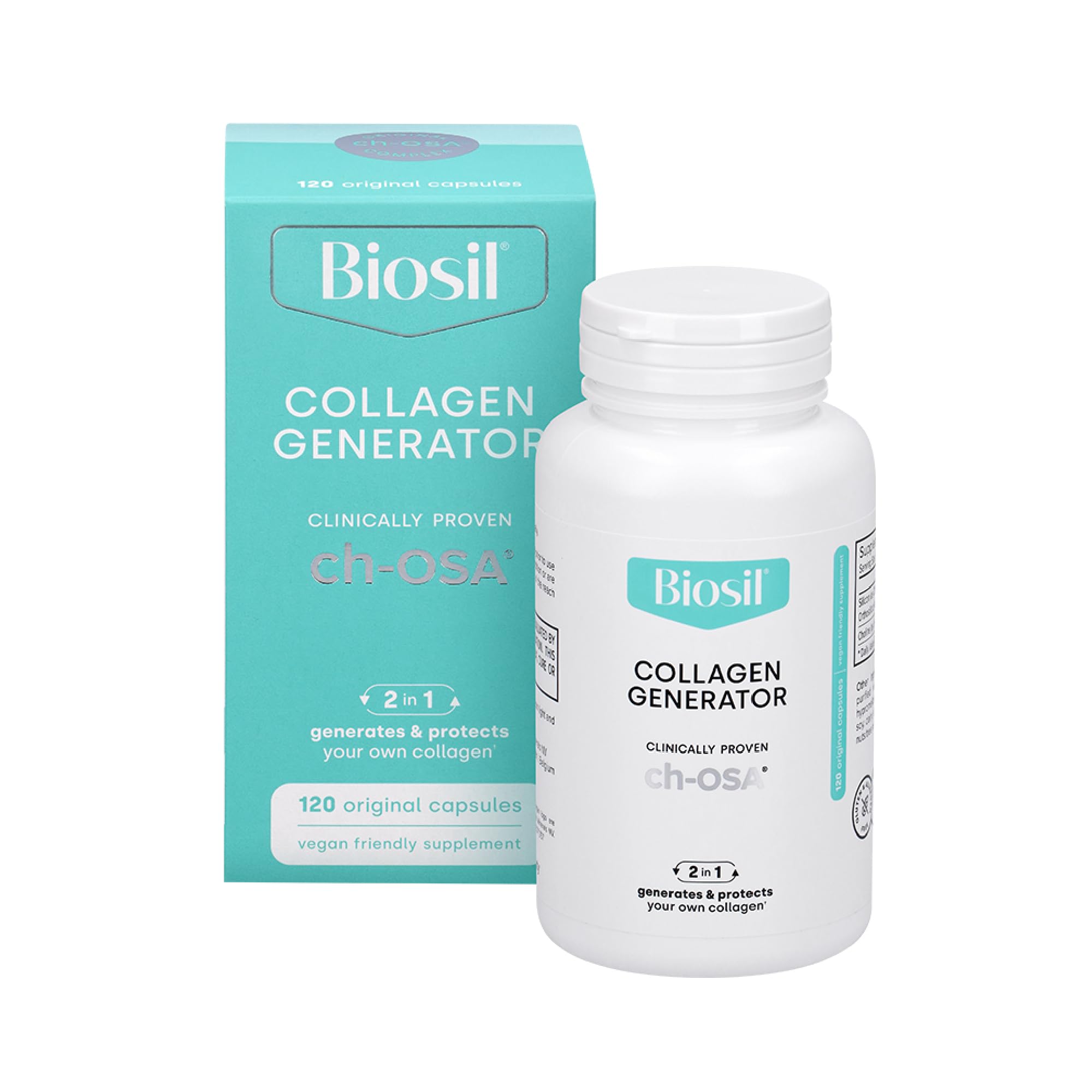 Biosil Collagen Generator - 120 Original Capsules - with Patented ch-OSA Complex - Generates & Protects Your Own Collagen - GMO Free - 60-Day Supply