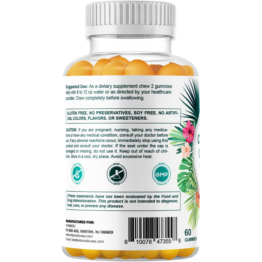 Vitamatic 2 Packs Hydrolyzed Collagen Gummies with Vitamin C, Zinc and Biotin, 200 mg - 60 Gummies (Total 120 Count)