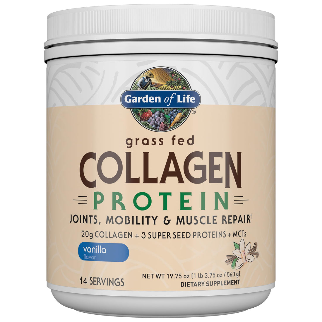 Garden of Life Grass Fed Collagen Protein Powder - Vanilla, 14 Servings, Collagen Powder for Joints Mobility Muscle Repair, Collagen Peptides, Super Seeds Coconut MCTs, Hydrolyzed Collagen Supplement