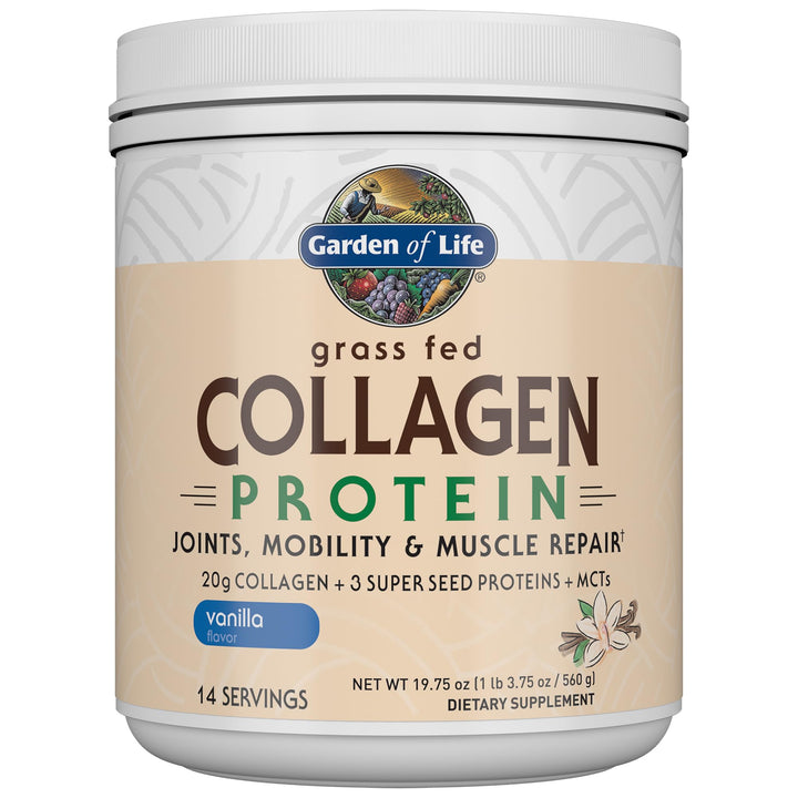 Garden of Life Grass Fed Collagen Protein Powder - Vanilla, 14 Servings, Collagen Powder for Joints Mobility Muscle Repair, Collagen Peptides, Super Seeds Coconut MCTs, Hydrolyzed Collagen Supplement