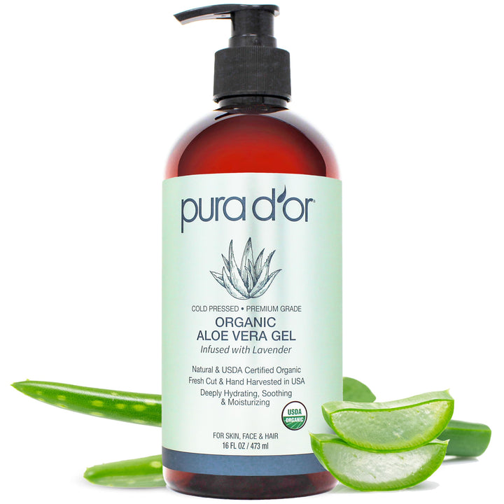 PURA D'OR Organic Aloe Vera Gel (16oz) 100% Pure USDA Certified Organic - Deeply Hydrating, For Clearer, Softer & Moisturized Skin - Helps with Sunburn, Bug Bites, Rashes, Small Cuts, Eczema Relief