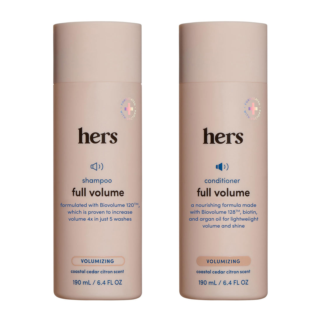 hers Full Volume Shampoo & Conditioner Set - Volumizing Shampoo and Conditioner for Women with Biotin - Adds Lightweight Volume, Shine & Bounce - Coastal Cedar Citron - 2 x 6.4 fl oz
