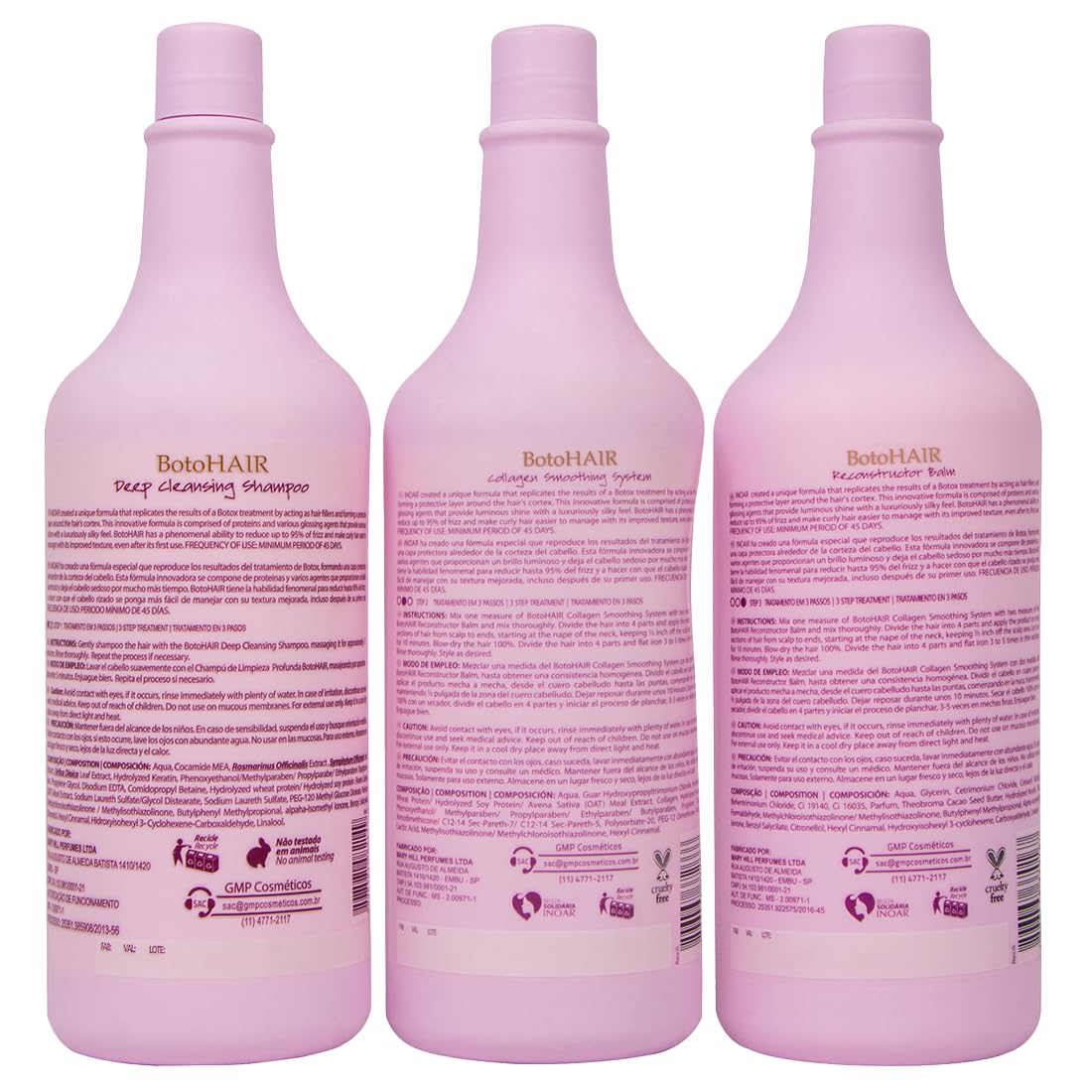 Inoar – BotoHair Deep Cleansing Shampoo, Collagen Soothing System and Reconstructor Balm, Vegan Hair Product, Anti Frizz, Keratin, Reduce Volume (33.8 Ounces, 3 Bottles)