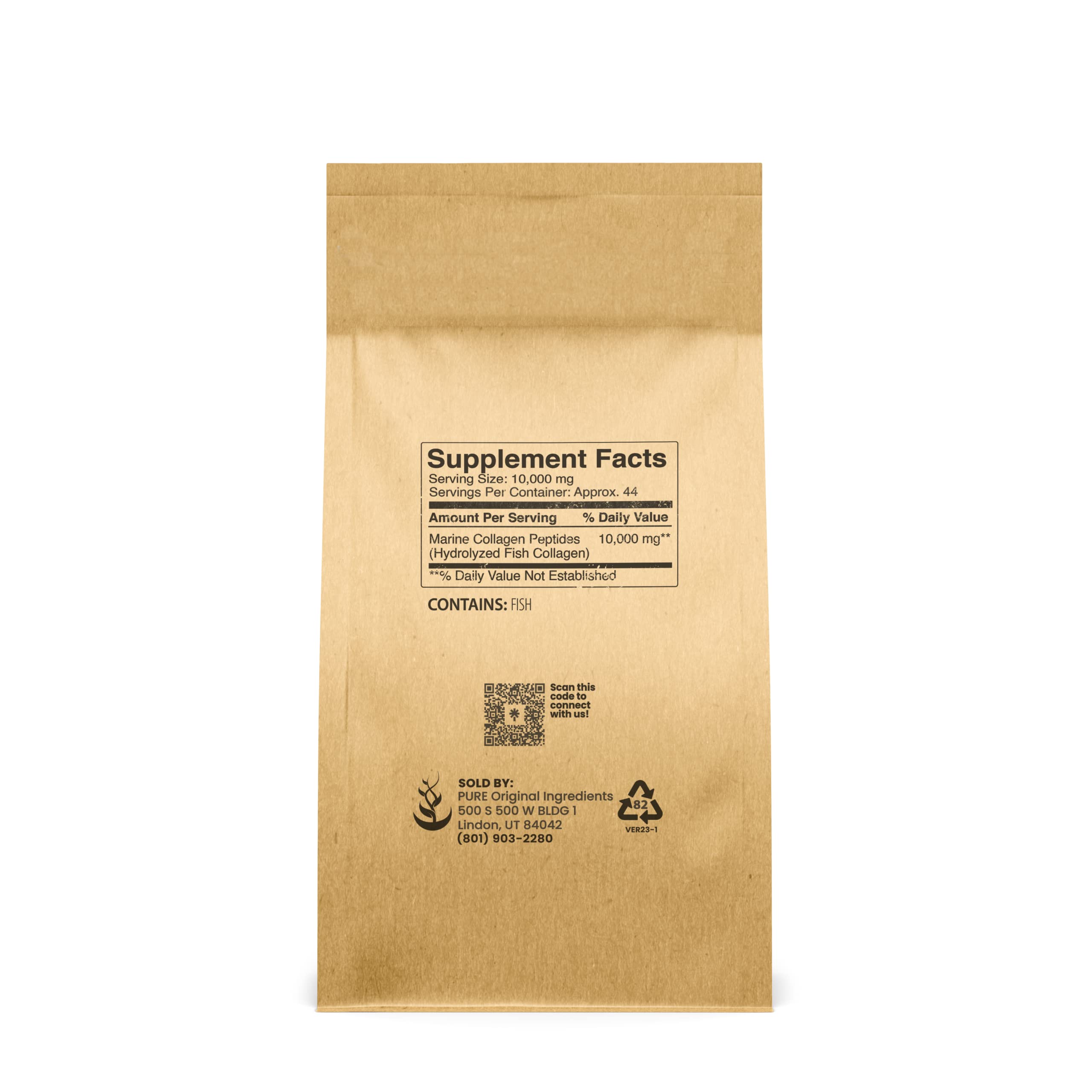 Pure Original Ingredients Marine Collagen Powder (1 lb) Natural & Unflavored, Protein Peptides, Resealable Bag