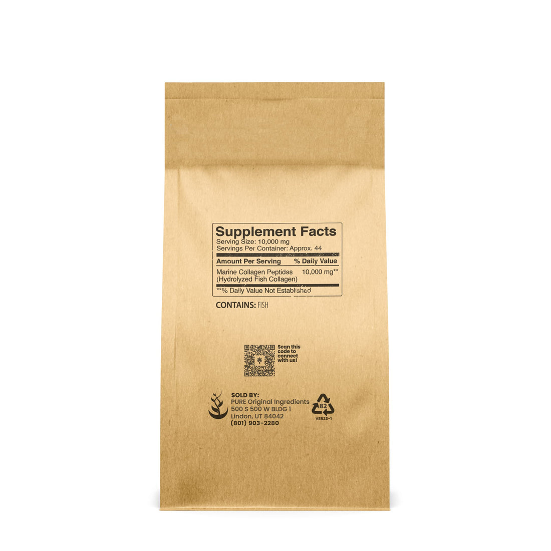 Pure Original Ingredients Marine Collagen Powder (1 lb) Natural & Unflavored, Protein Peptides, Resealable Bag