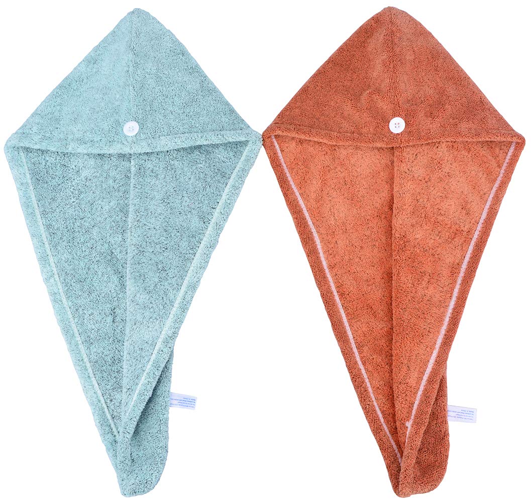 HOPESHINE Microfiber Hair Drying Towel Turban Twist for Long Hair Magic Instant Dry Hair Towel Wrap Fast Drying Absorbent Cap Great Gift for Women and Girls 2-Pack