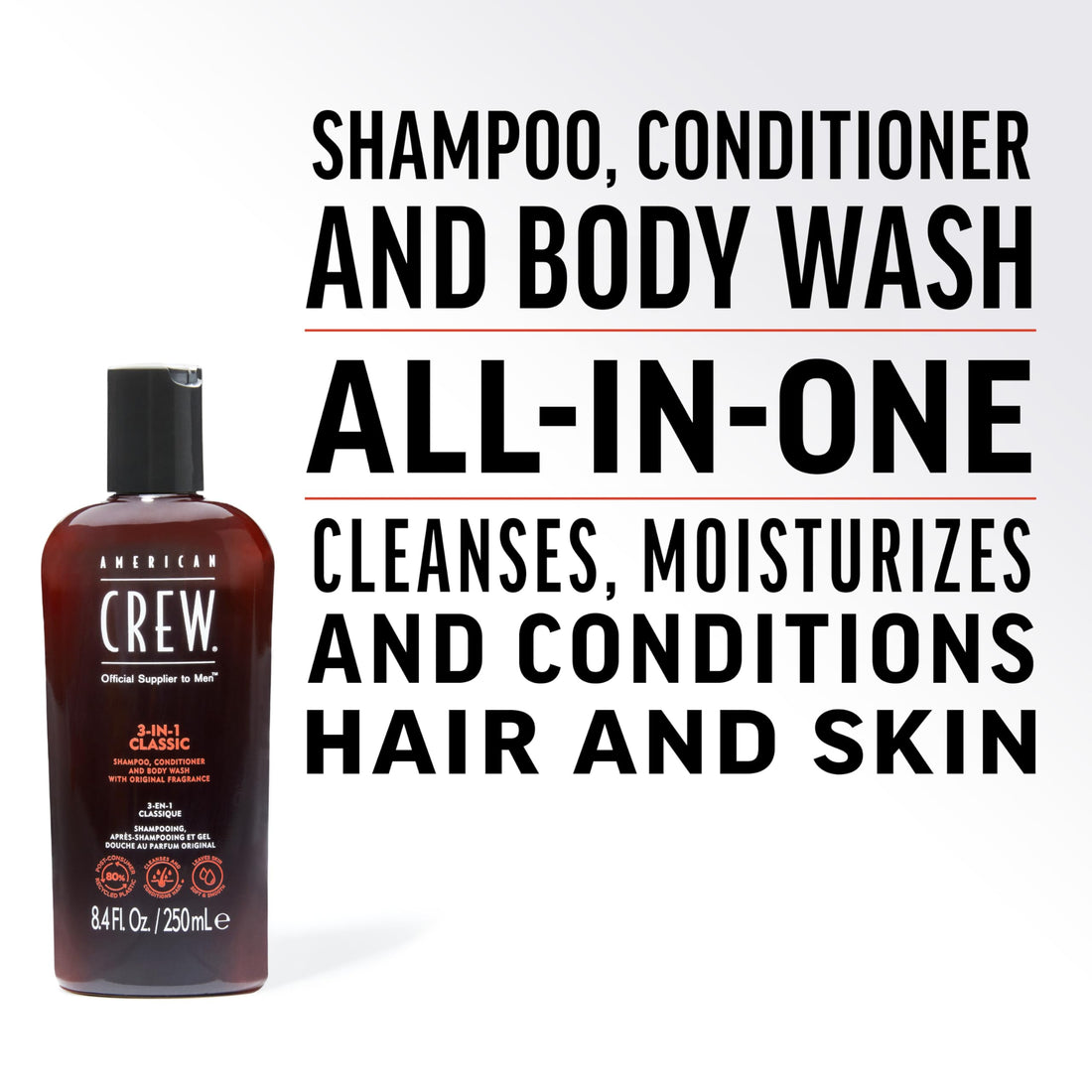 American Crew Classic Men's 3 in 1 Shampoo, Conditioner & Body Wash - 450ml/15.2oz