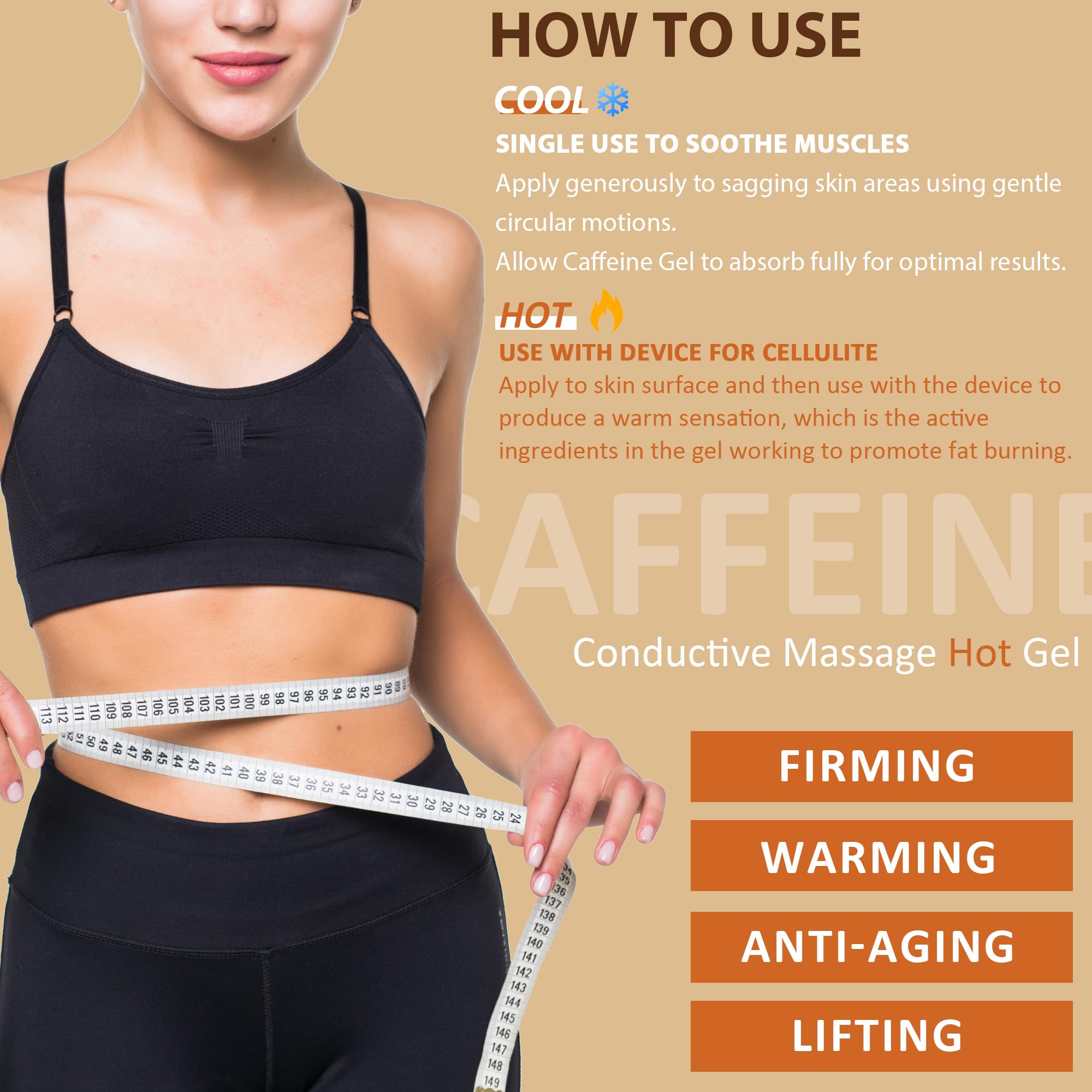 YMEYFAN 500ML Conductive Gel for Body Sculpting, Caffeine Firming Hot Gel for Thighs and Butt, Niacinamide, Capsicum Resin and 10 Botanical Extracts, Paraben & Fragrance Free, for Men and Women