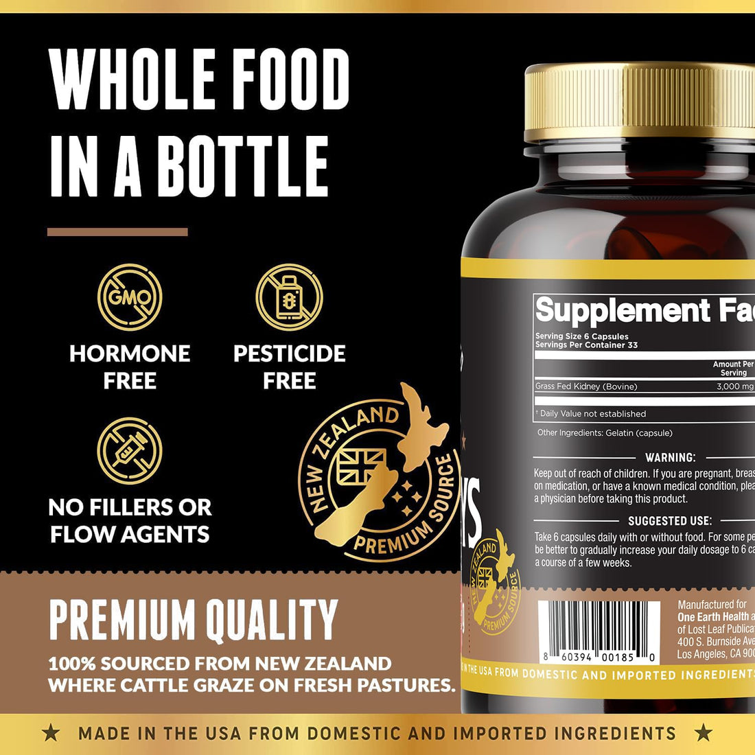 Grass Fed Beef Kidney Supplement - (200 Count) New Zealand Sourced for Kidney Support and DAO Health