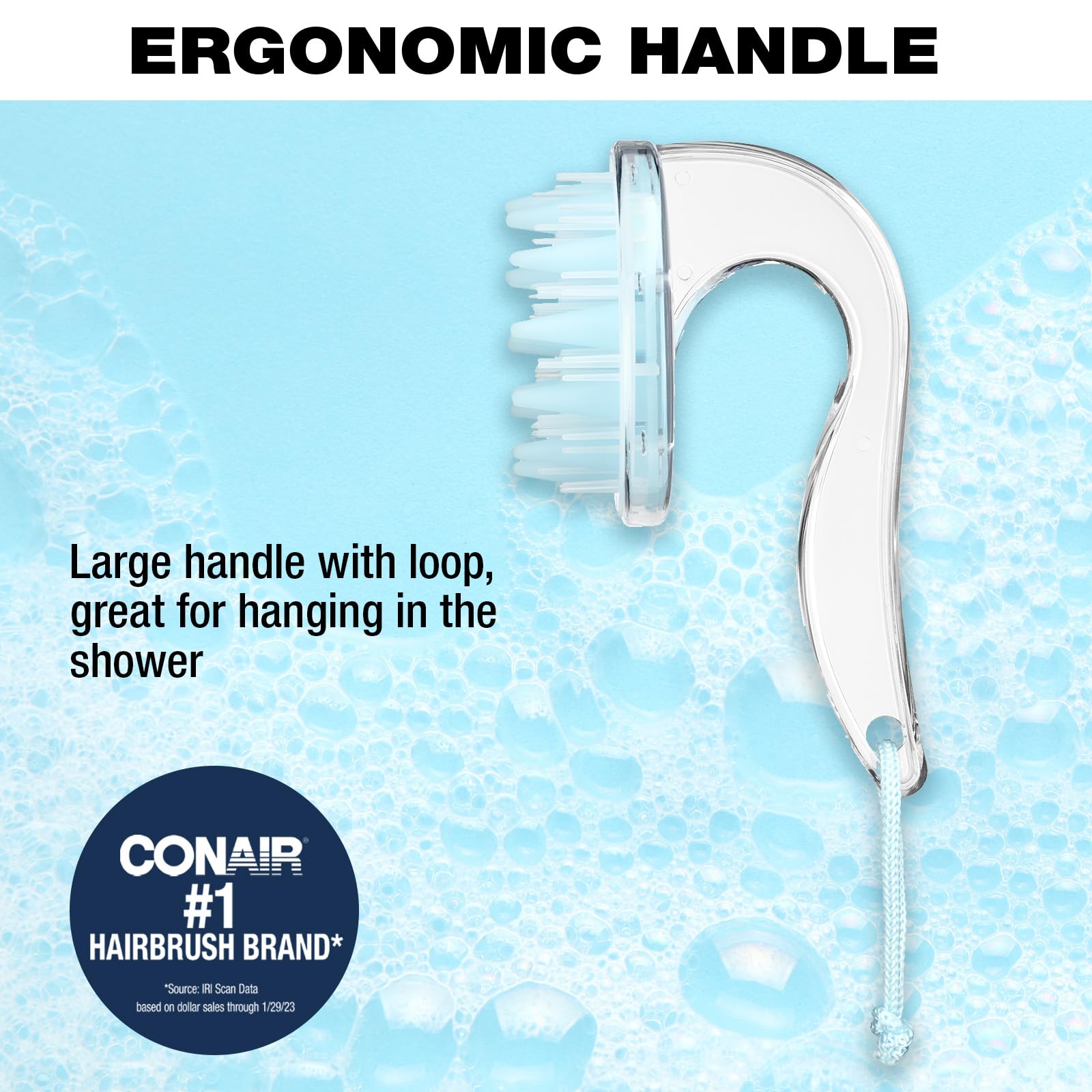 Conair Detangle & Go Shower Massage Hair Brush with Light Blue Silicone and Detangling Bristles, 1 Count