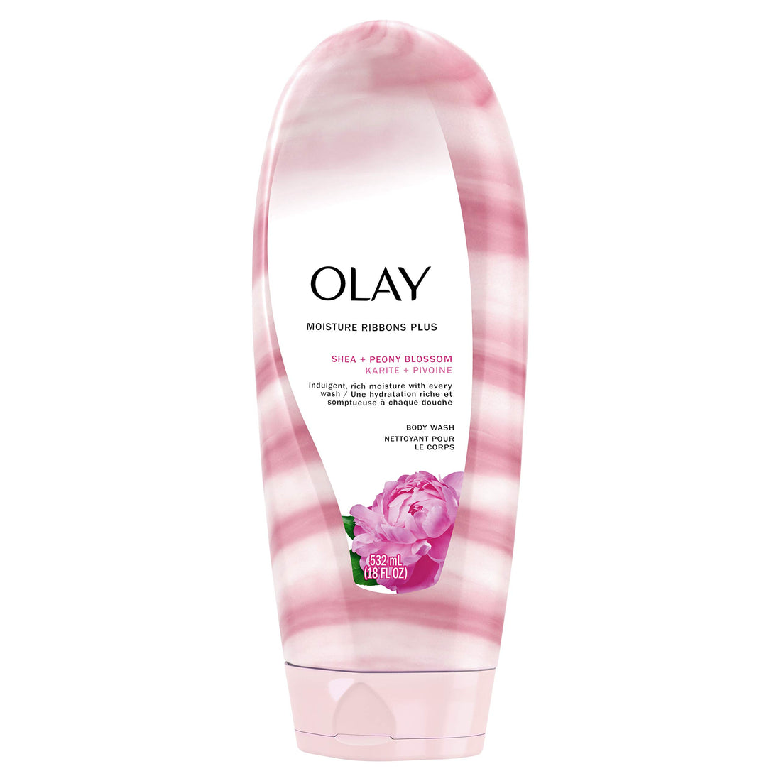 Body Wash by Olay, Moisture Ribbons Plus Shea + Peony Blossom Body Wash, 18 fl oz (Pack of 4)