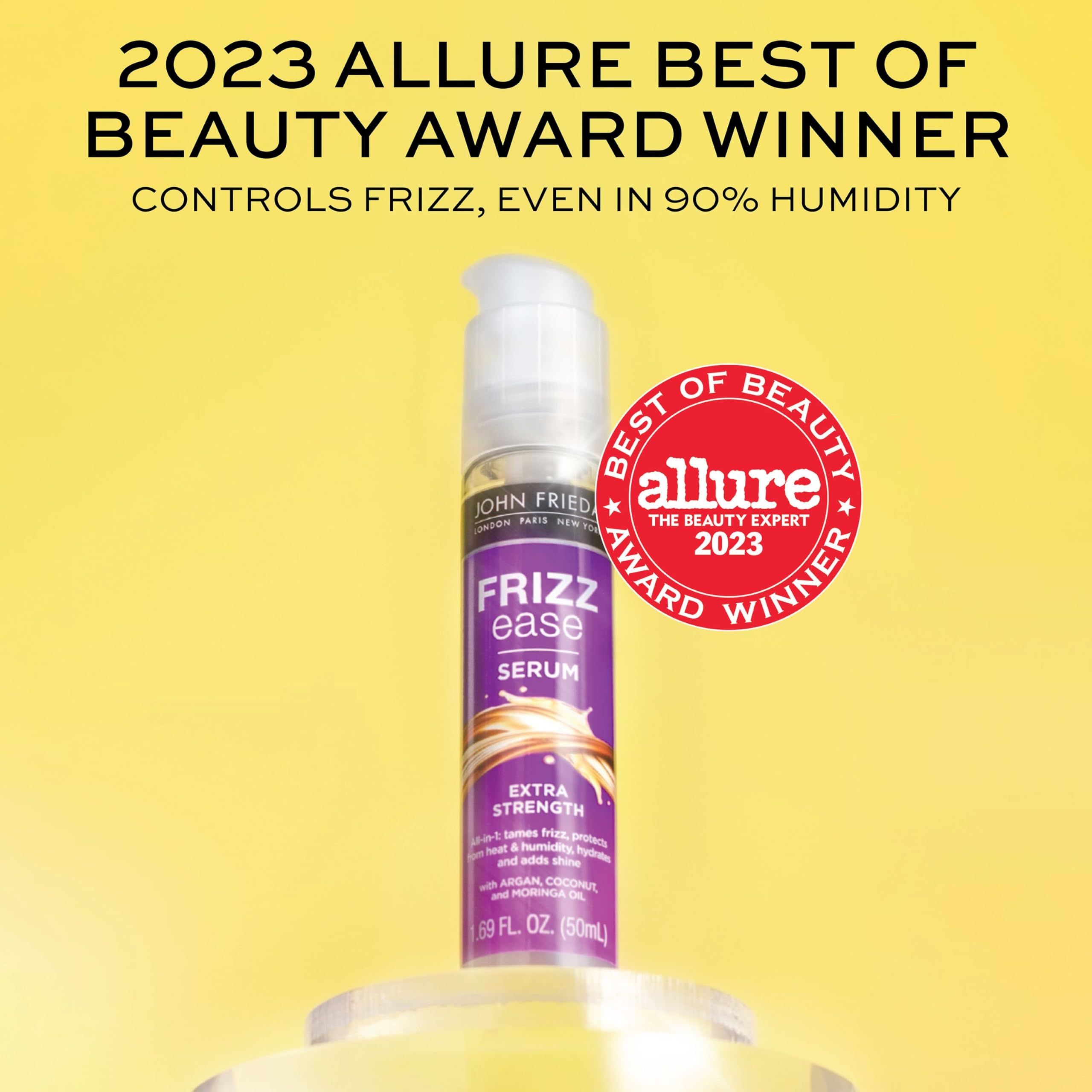 John Frieda Frizz Ease Extra Strength Hair Serum, Nourishing Hair Oil for Frizz Control, Heat Protectant with Argan & Coconut Oils, 1.69 fl oz