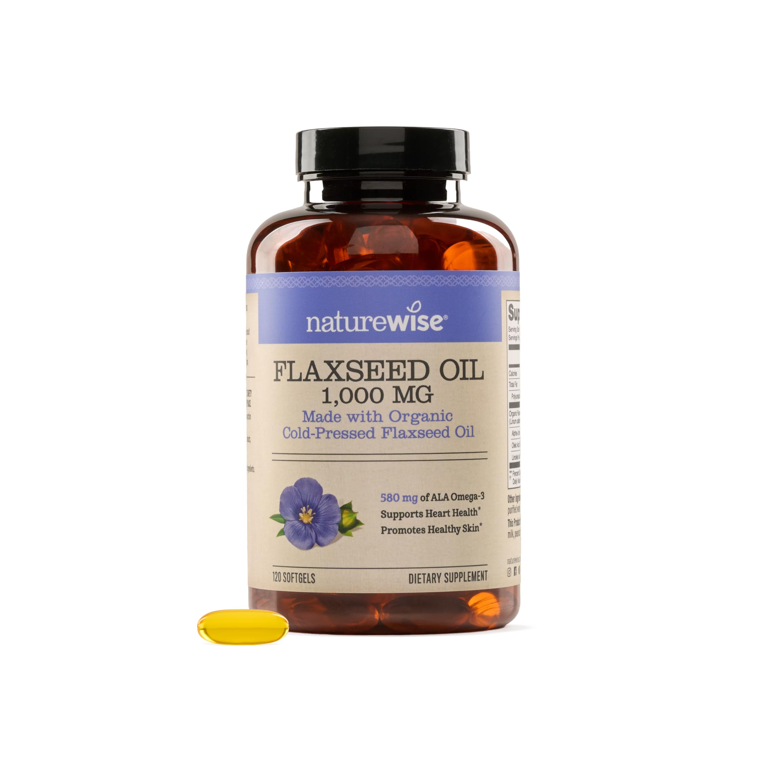 NatureWise Flaxseed Oil 1000 mg, Fish Free Omega 3 with 580 mg ALA, Dietary Supplement for Immune Health Support - Organic, Cold Pressed, Non-GMO - 120 Softgels[120-Day Supply]