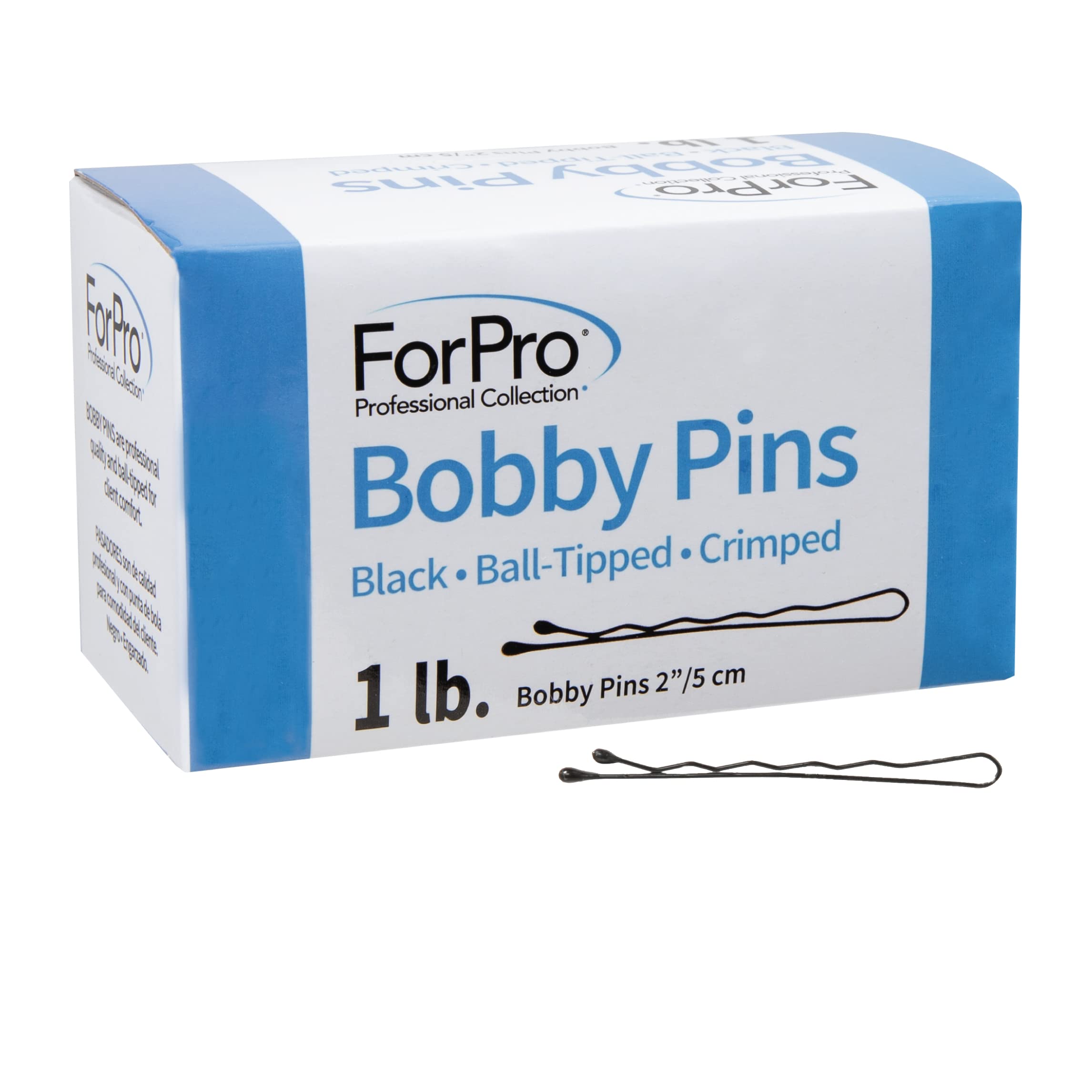 ForPro Bobby Pins, Black, Ball-Tipped, Crimped, Non-Slip, Non-Damaging, 2ââ‚¬Â L, 1 Lb.