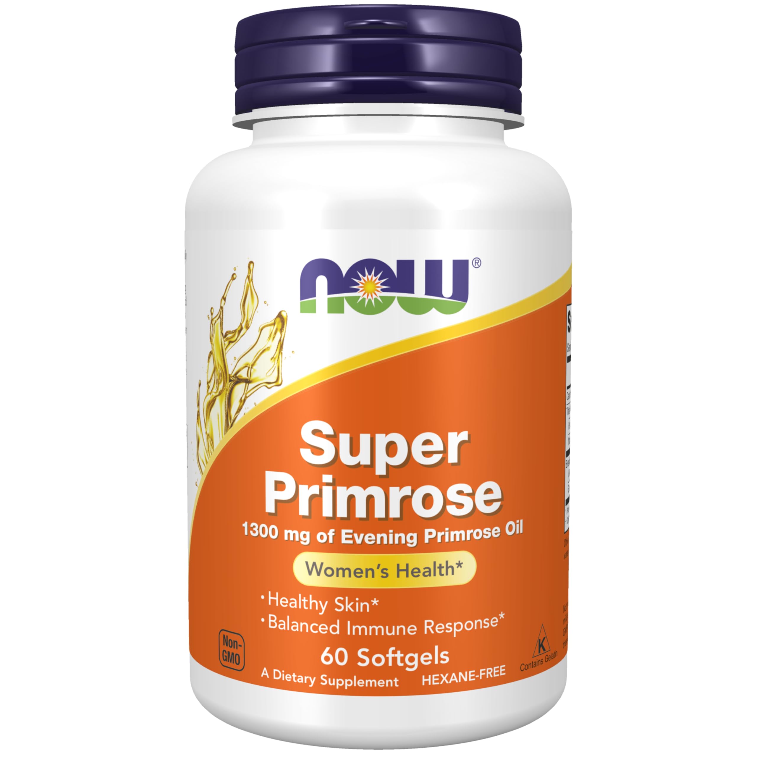 NOW Foods Supplements, Super Primrose 1300 mg with Naturally Occurring GLA (Gamma-Linolenic Acid), 60 Softgels