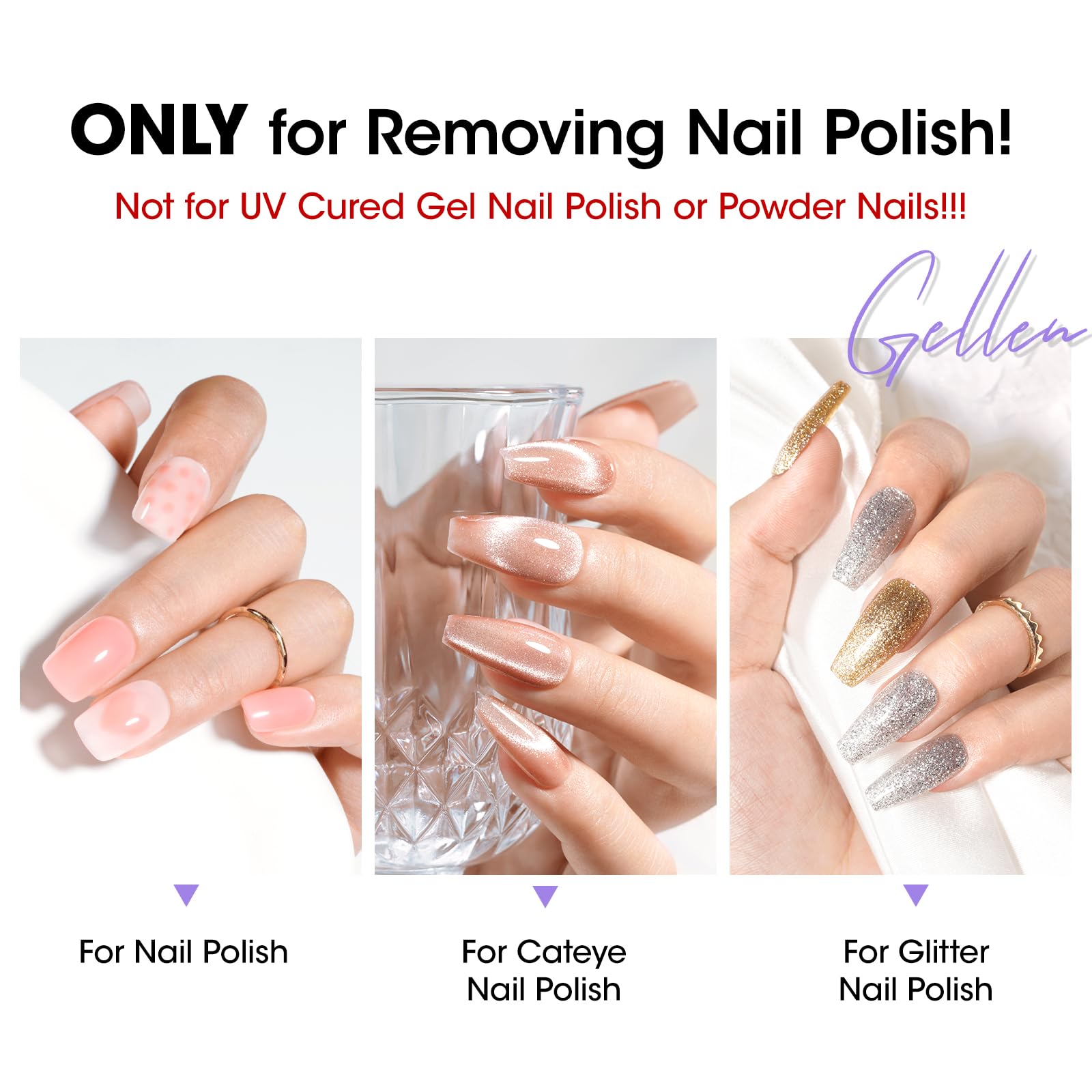 Gellen Nail Polish Remover, Non Acetone Nail Polish Remover for Quick Dry Nail Polishes, Gentle Polish Remover Pump, Ultra-Powerful Clear Fingernail Polish Remover, 6.09 Fl Oz