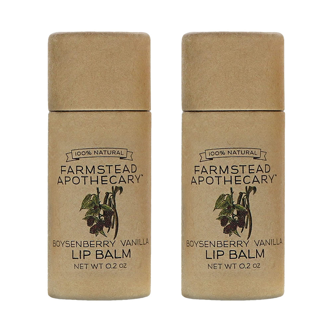 Farmstead Apothecary 100% Natural Lip Balm with Organic Beeswax, Organic Shea Butter & Organic Coconut Oil, Boysenberry Vanilla 0.2oz (Pack of 2)