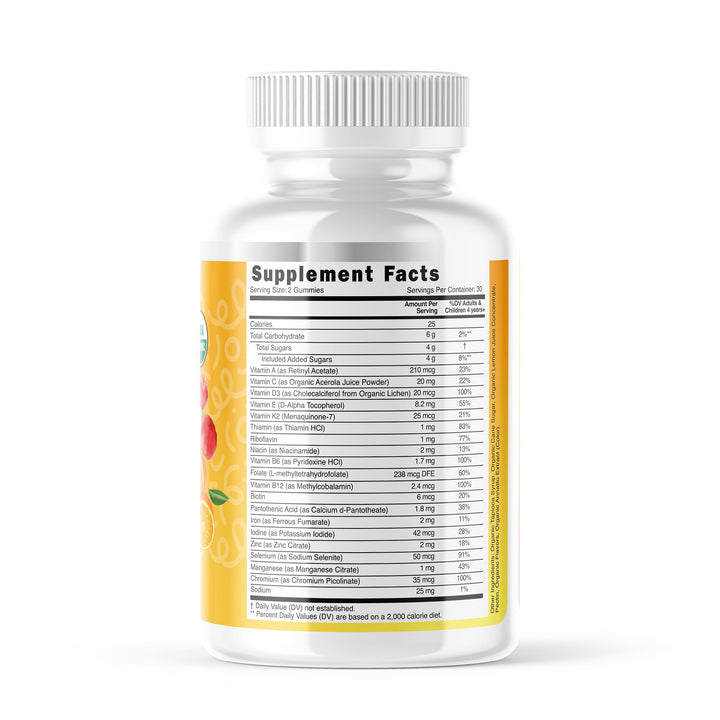 LIVEGOOD™ Organic Childrens Multivitamin Gummies, Chewable Daily Supplement with Vitamin C & Zinc for Kids, Citrus Flavor, 60 Gummies