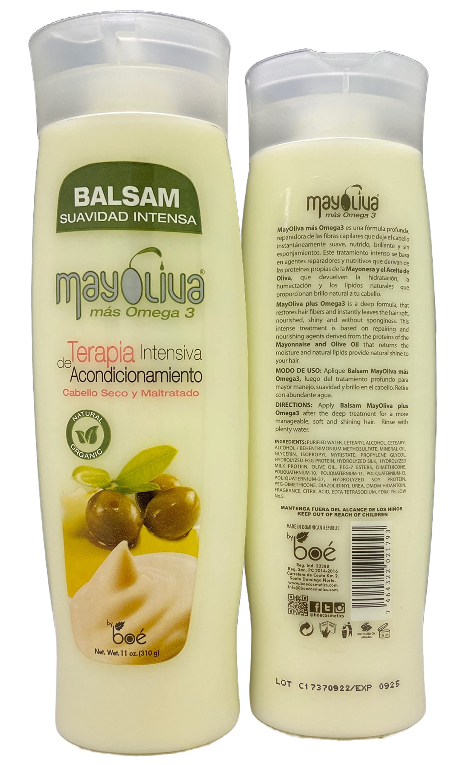 Mayoliva Intensive Conditioning Therapy for Dry & Damaged Hair, Balsam, 12 Ounce
