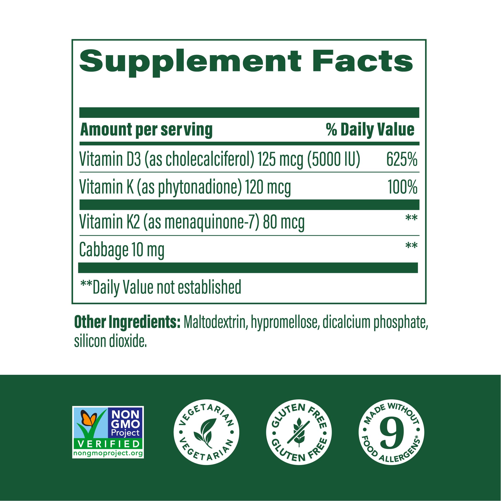 MegaFood Vitamin D3 5000 IU (125 mcg) - VegetarianVitamin D Supplements with Vitamin D3 K2, Supports Bones, Teeth, Muscles & Immune Health, Certified Non-GMO - 120 Mini Capsules, 120 Servings