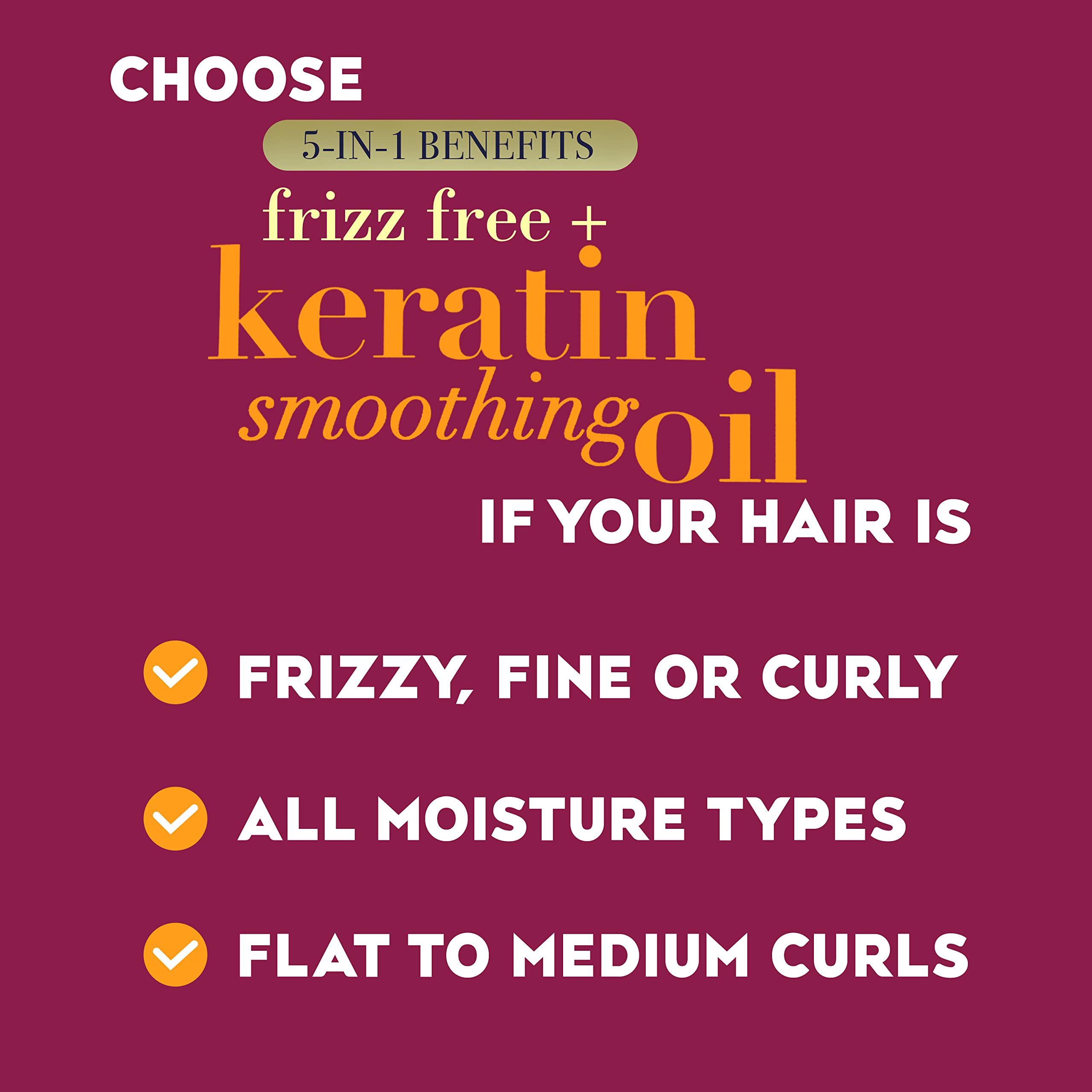 OGX Frizz-Free + Keratin Smoothing Oil Shampoo, 5 in 1, for Frizzy Hair, Shiny Hair, 13 Fl Oz