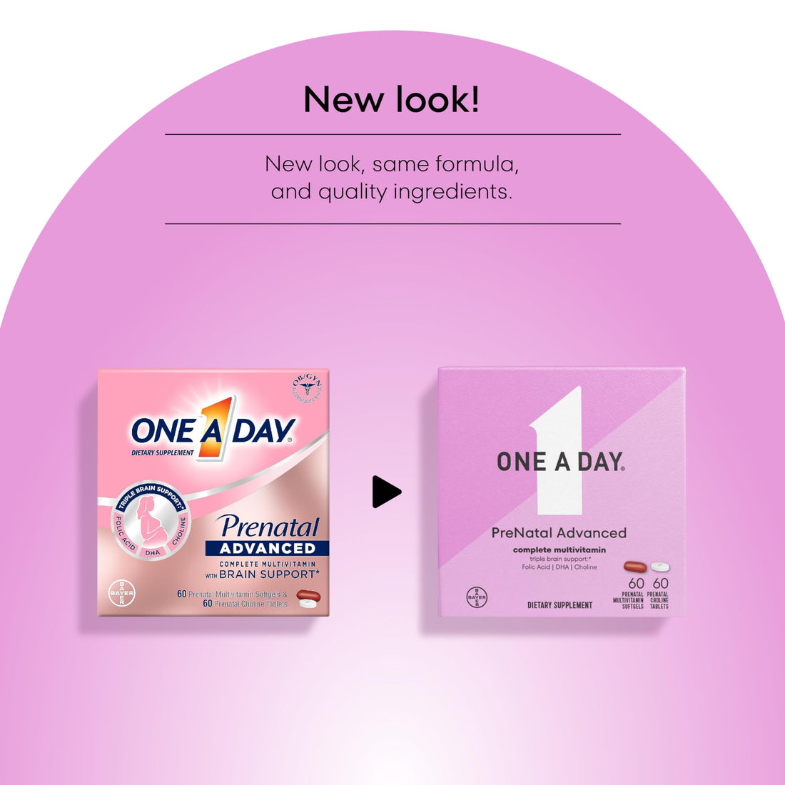 ONE A DAY Women’s Prenatal Advanced Complete Multivitamin with Brain Support* with Choline, Folic Acid, Omega-3 DHA & Iron for Pre, During & Post Pregnancy, 60+60 Ct (120 Total) (Packaging May Vary)