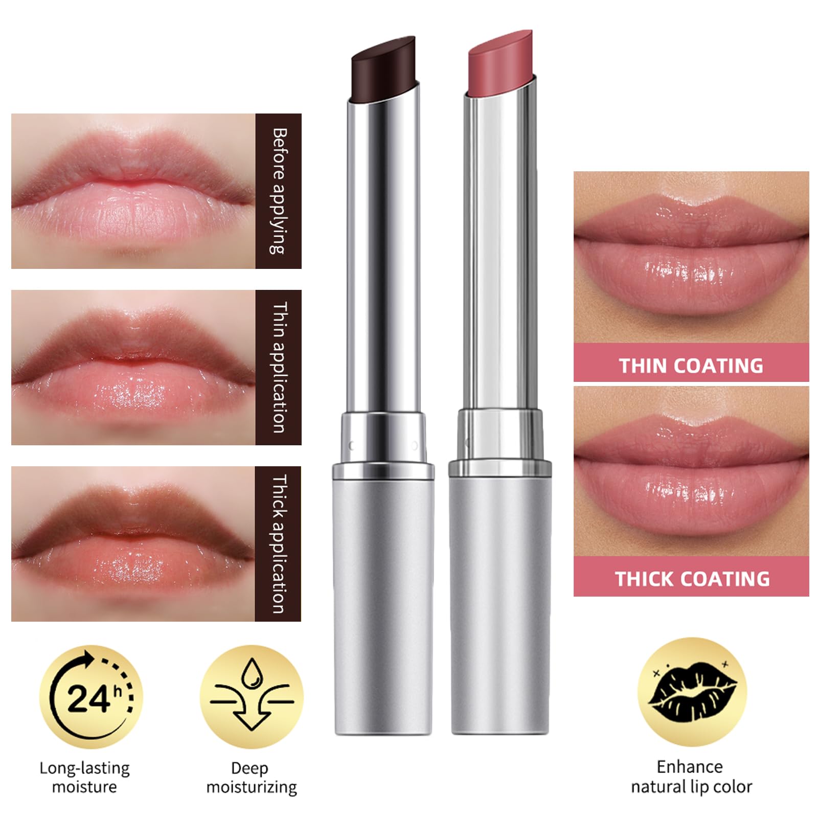 2PCS Almost Lipstick Tinted Lip Balm, Hydrating Sheer Formula Lip Care Balm, Natural Glossy Finish, Moisturizing Lipstick for Repairing Dry Lip