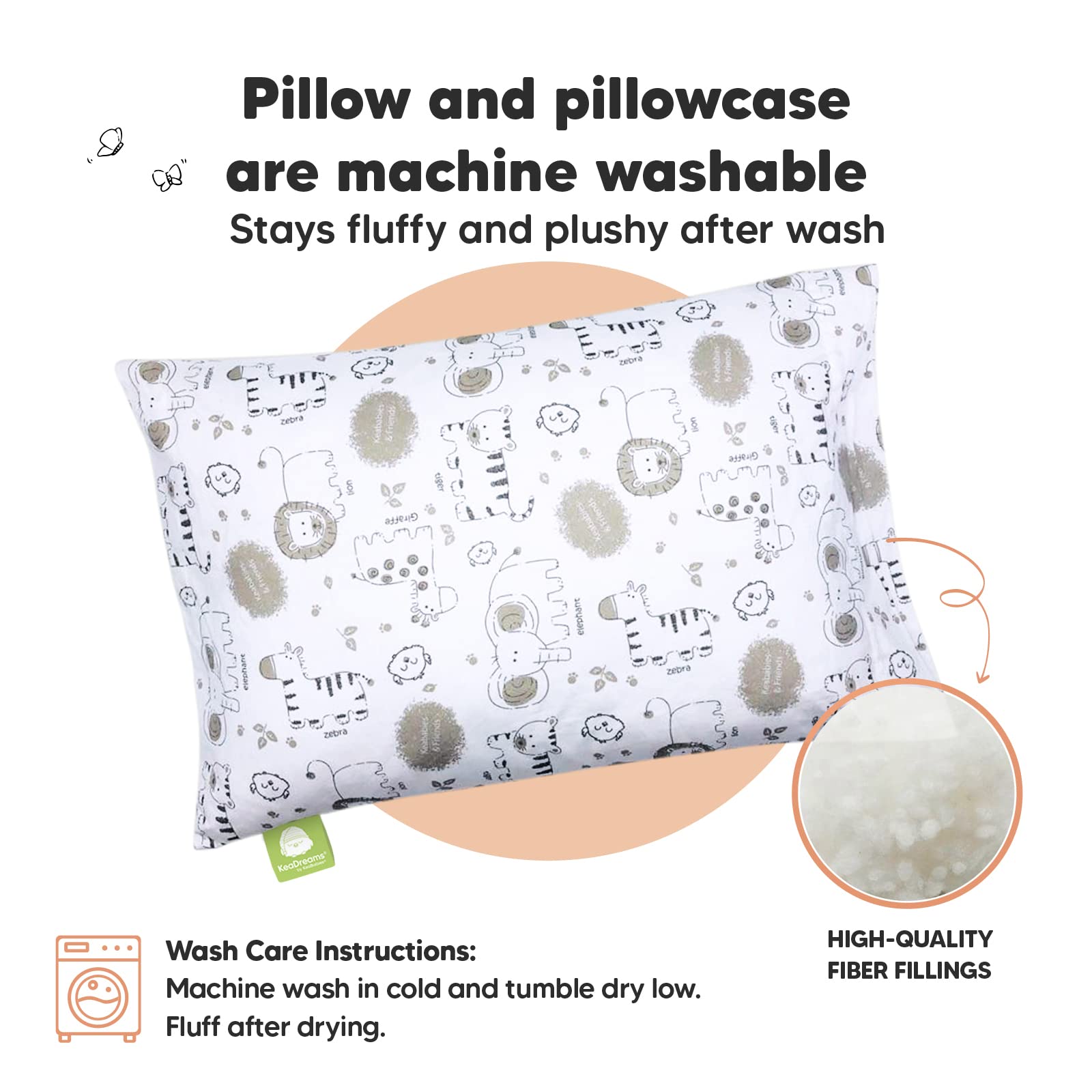Toddler Pillow with Pillowcase - 13x18 My Little Dreamy Kids Travel Bed Pillows for Sleeping, Organic Cotton Small Pillowcase, Soft & Breathable, Machine Washable, Toddlers 2-5 Years Old (KeaSafari)