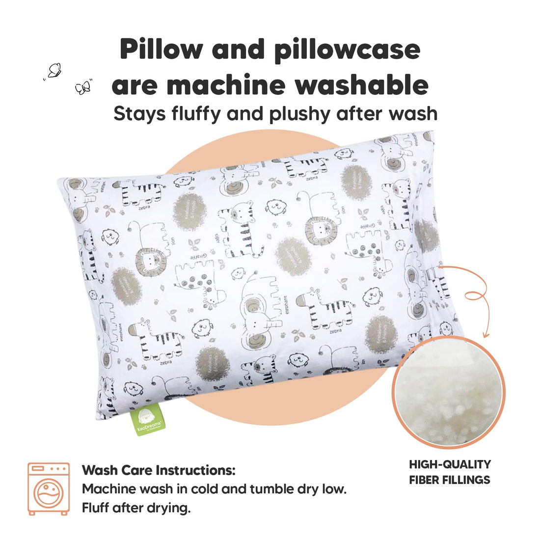Toddler Pillow with Pillowcase - 13x18 My Little Dreamy Kids Travel Bed Pillows for Sleeping, Organic Cotton Small Pillowcase, Soft & Breathable, Machine Washable, Toddlers 2-5 Years Old (KeaSafari)