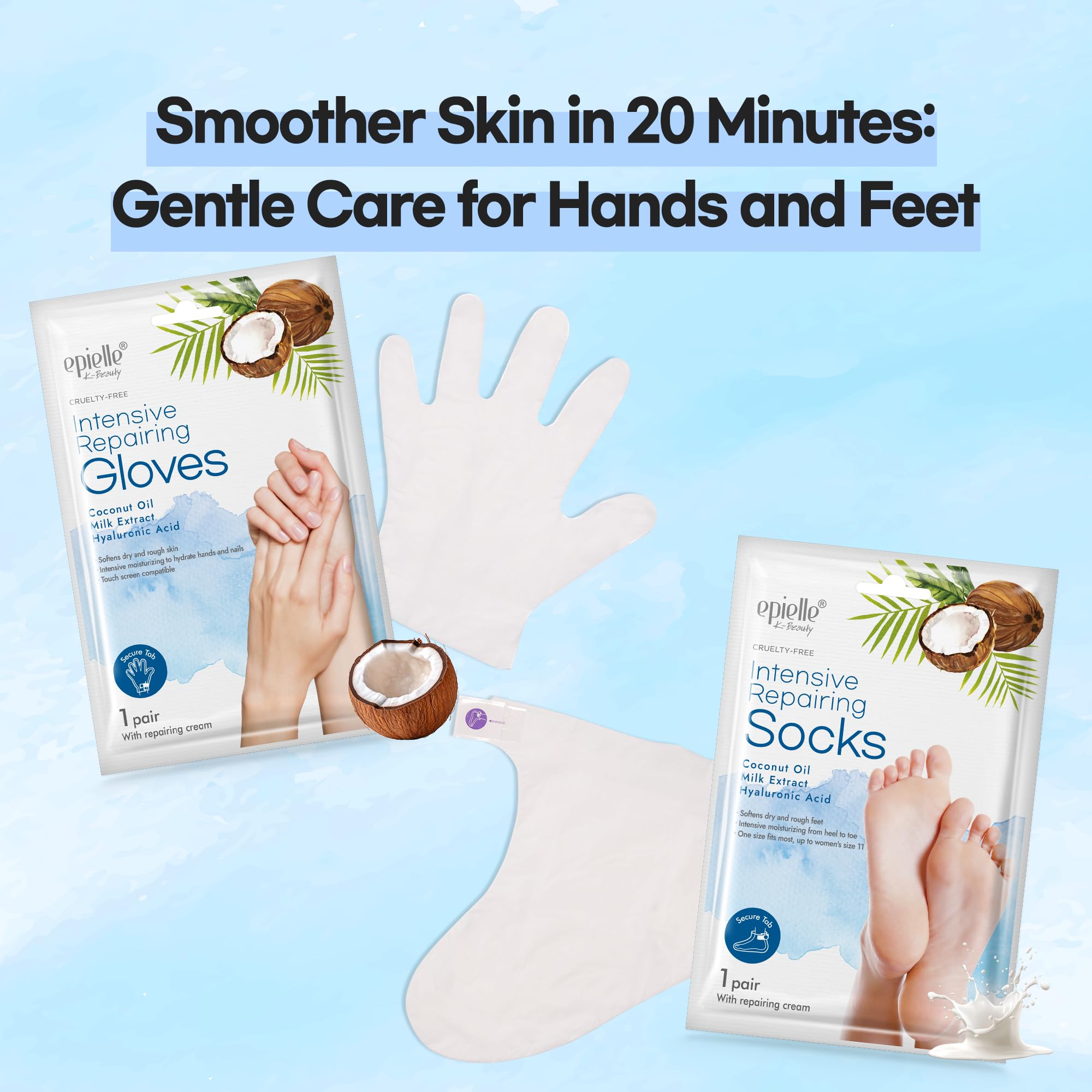 Epielle Intensive Repairing Gloves for Dry and Cracked Hands - 6 Pack | Coconut Oil, Milk Extract, Hyaluronic Acid | Beauty and Skincare Gifts, Mother's Day Gifts
