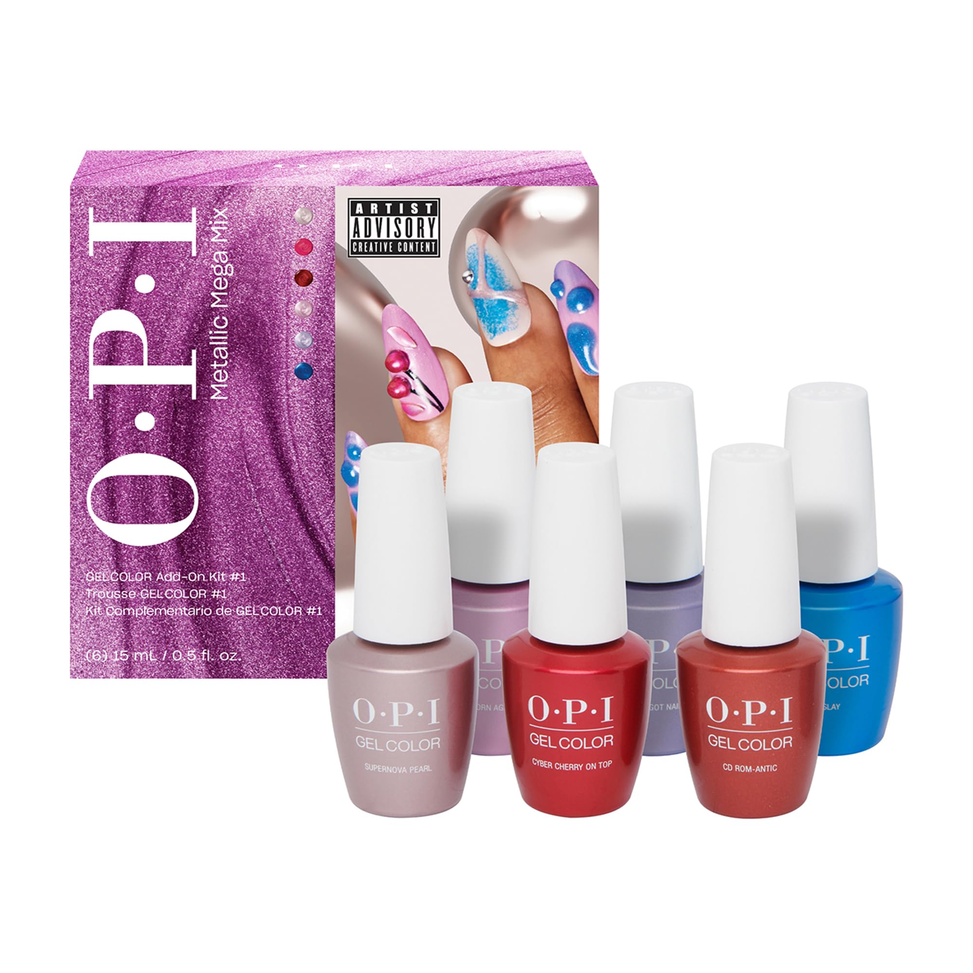 OPI GelColor 6PC Add-on Kit #1 | Opaque Bright Multi-Color Metallic Gel Nail Polish Gift Set | Metallic Mega Mix Collection