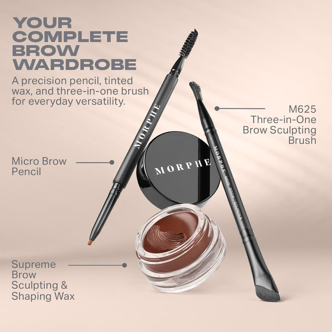 Morphe High Archiever Everyday Essentials Brow Kit - Precision Micro Eyebrow Pencil, Tinted Sculpting Brow Wax & 3-in-1 Brush for Shaping, Filling & Defining - Java (3 Count)