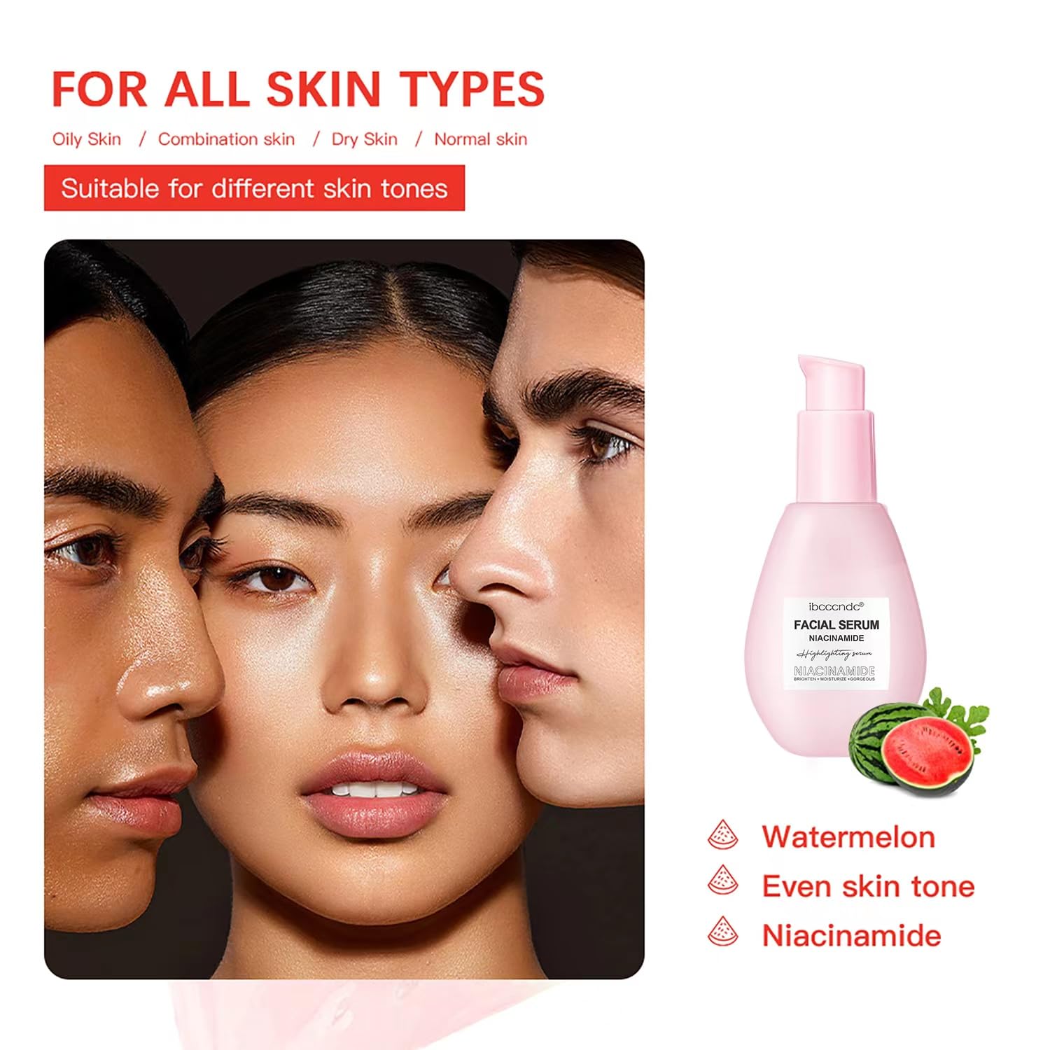 75ML Watermelon Niacinamide Serum, Watermelon Hydrating Serum With Hyaluronic Acid,Brighten Moisturizing,Lightweight Watermelon Toner, 2.64Fl Oz